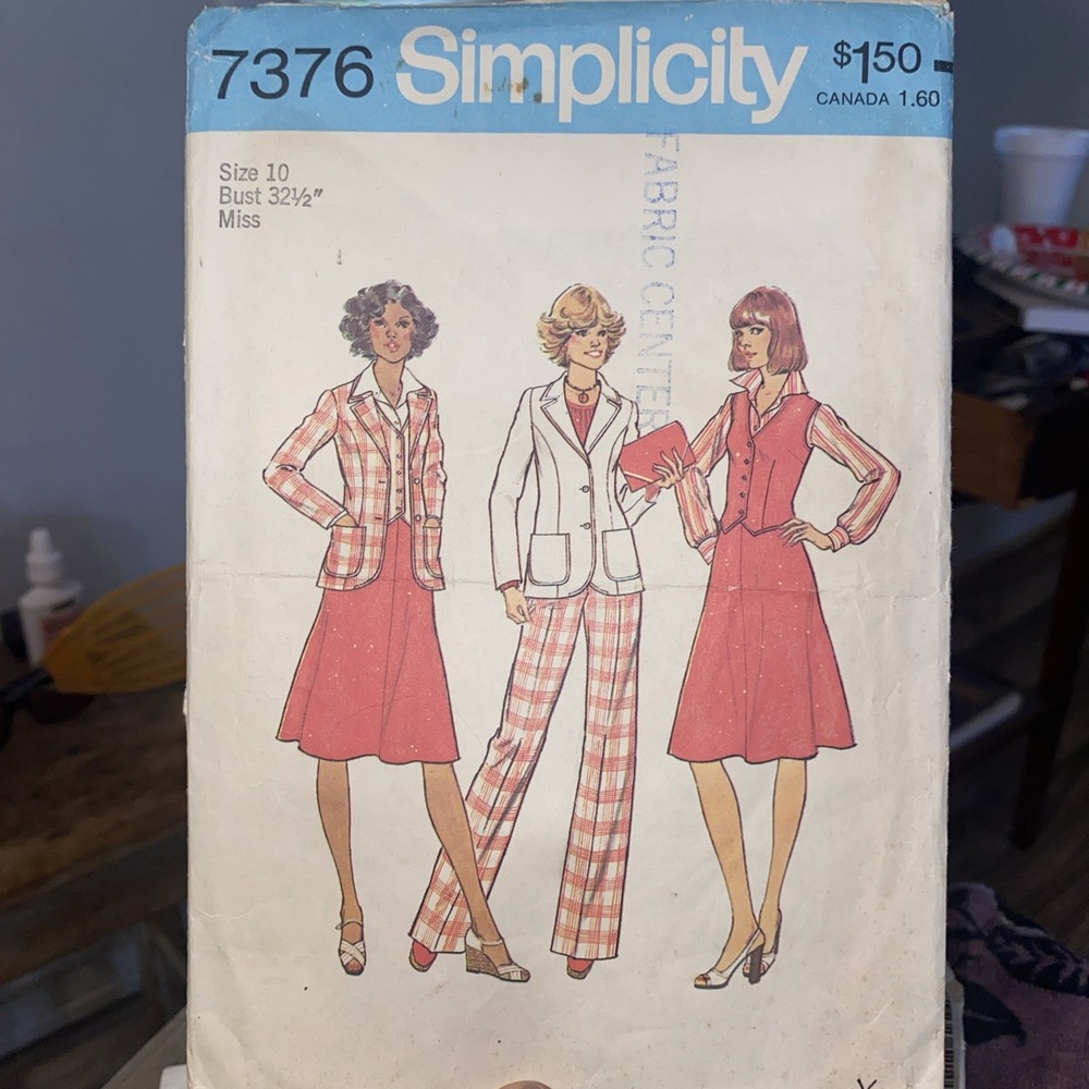 Vintage 1976 Simplicity Sewing Pattern 7376 Size 10 Jacket Vest Skirt Pants Cut